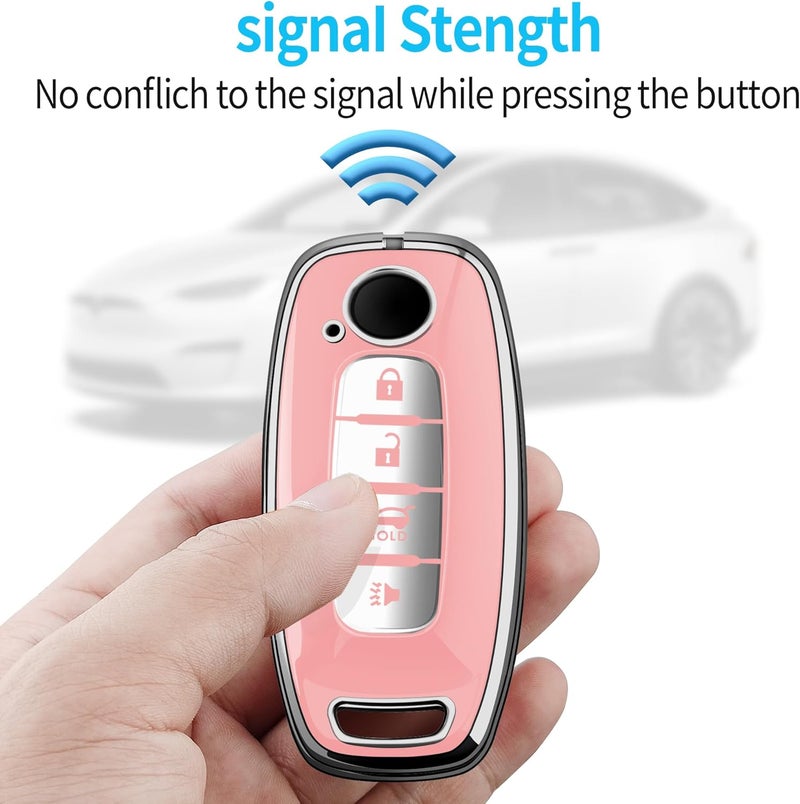 Tukellen for Nissan Key Fob Cover, Premium TPU Plated Case for 2023-2025 Pathfinder Rogue Ariya Versa Kicks Sentra Armada Murano Smart Remote Key Protector (Chalk Pink, 4 Buttons-B) - Image 5